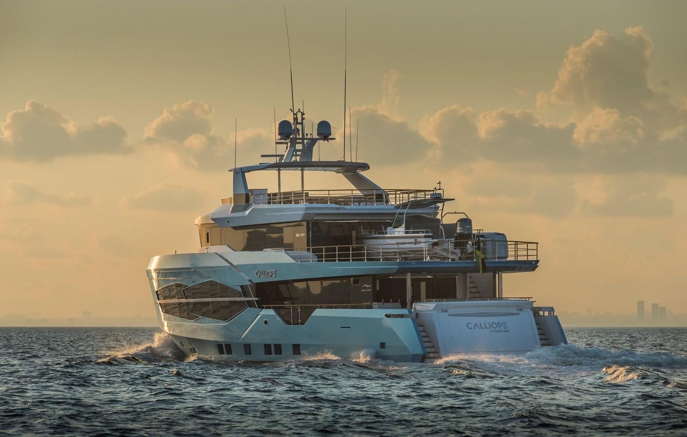 a large ship in the water aboard CALLIOPE Yacht for Sale