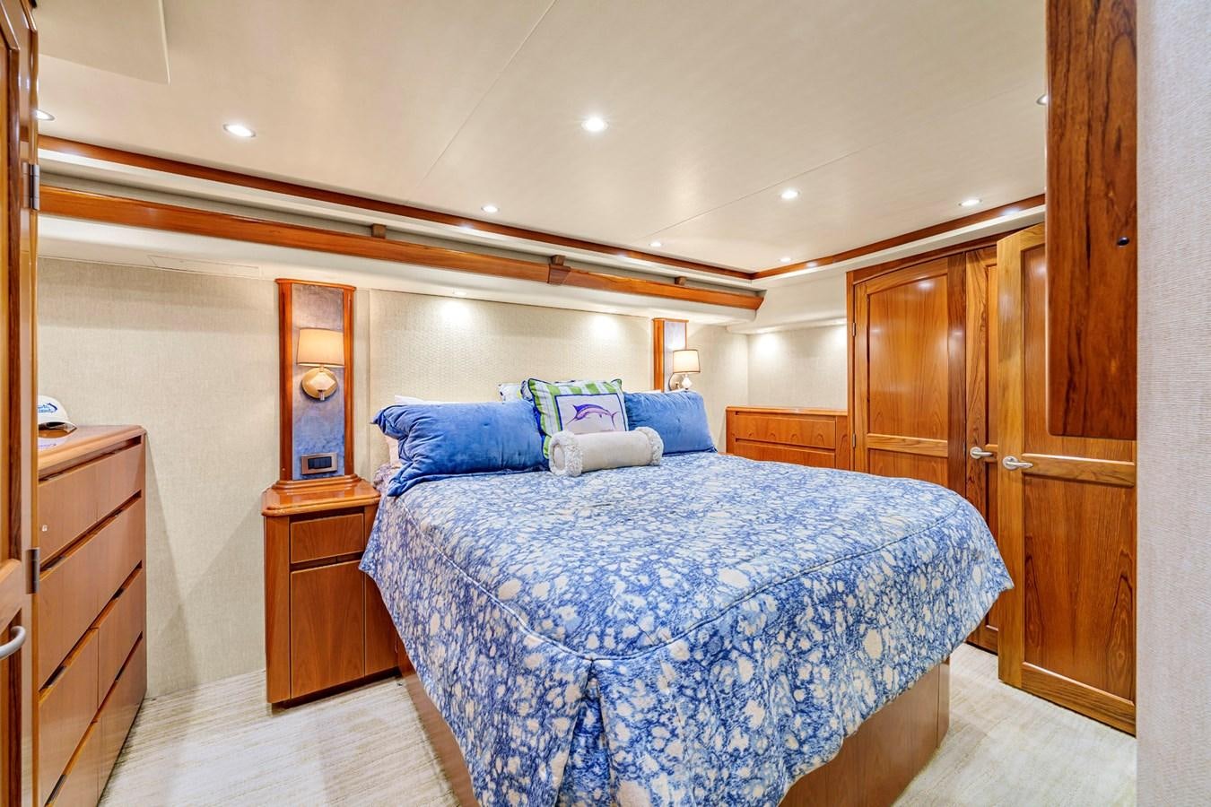 a bed in a room aboard LIFE IS GOOD Yacht for Sale
