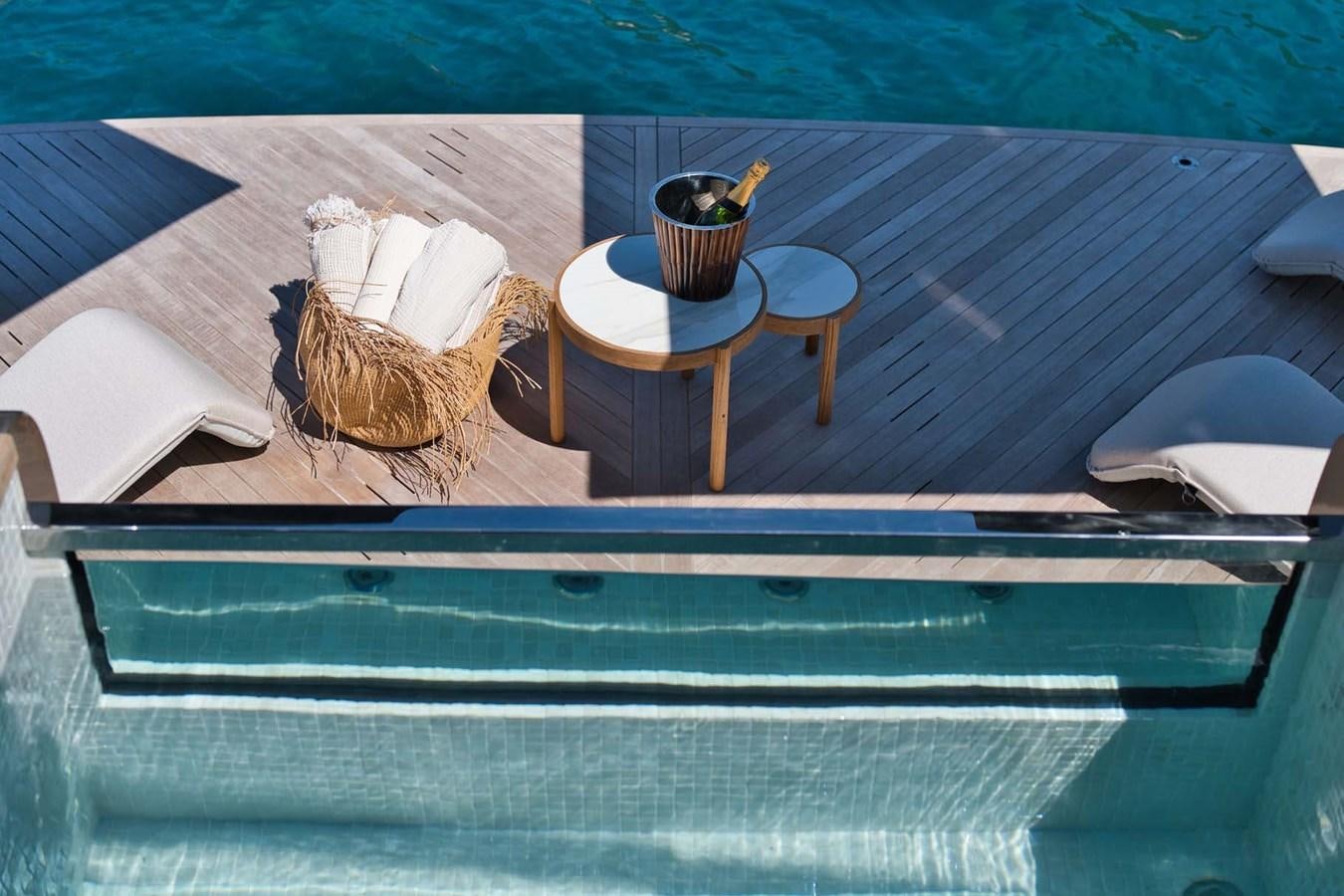 a table with a basket and a basket on it aboard ROCK X Yacht for Sale