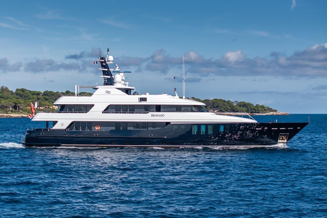 a large boat on the water aboard BRAVADO Yacht for Sale