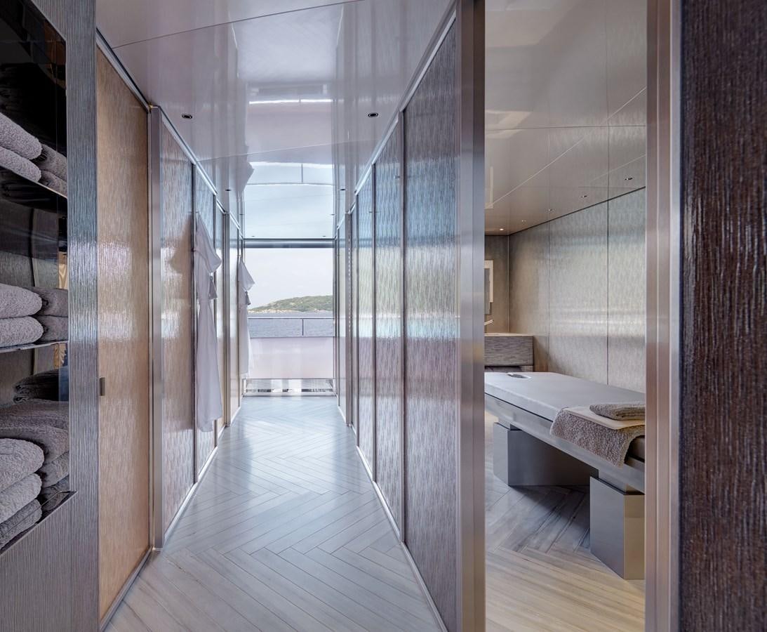 a room with a large glass door aboard SAVANNAH Yacht for Sale