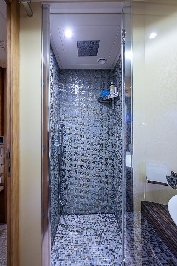 a shower unit with a glass wall aboard COAL BLOODED Yacht for Sale