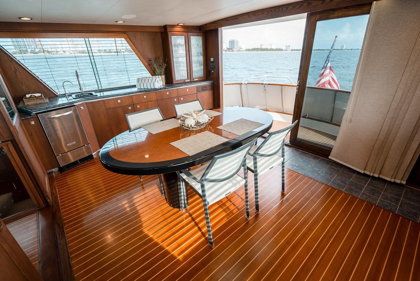 a dining table on a deck aboard HIGH IMPACT Yacht for Sale