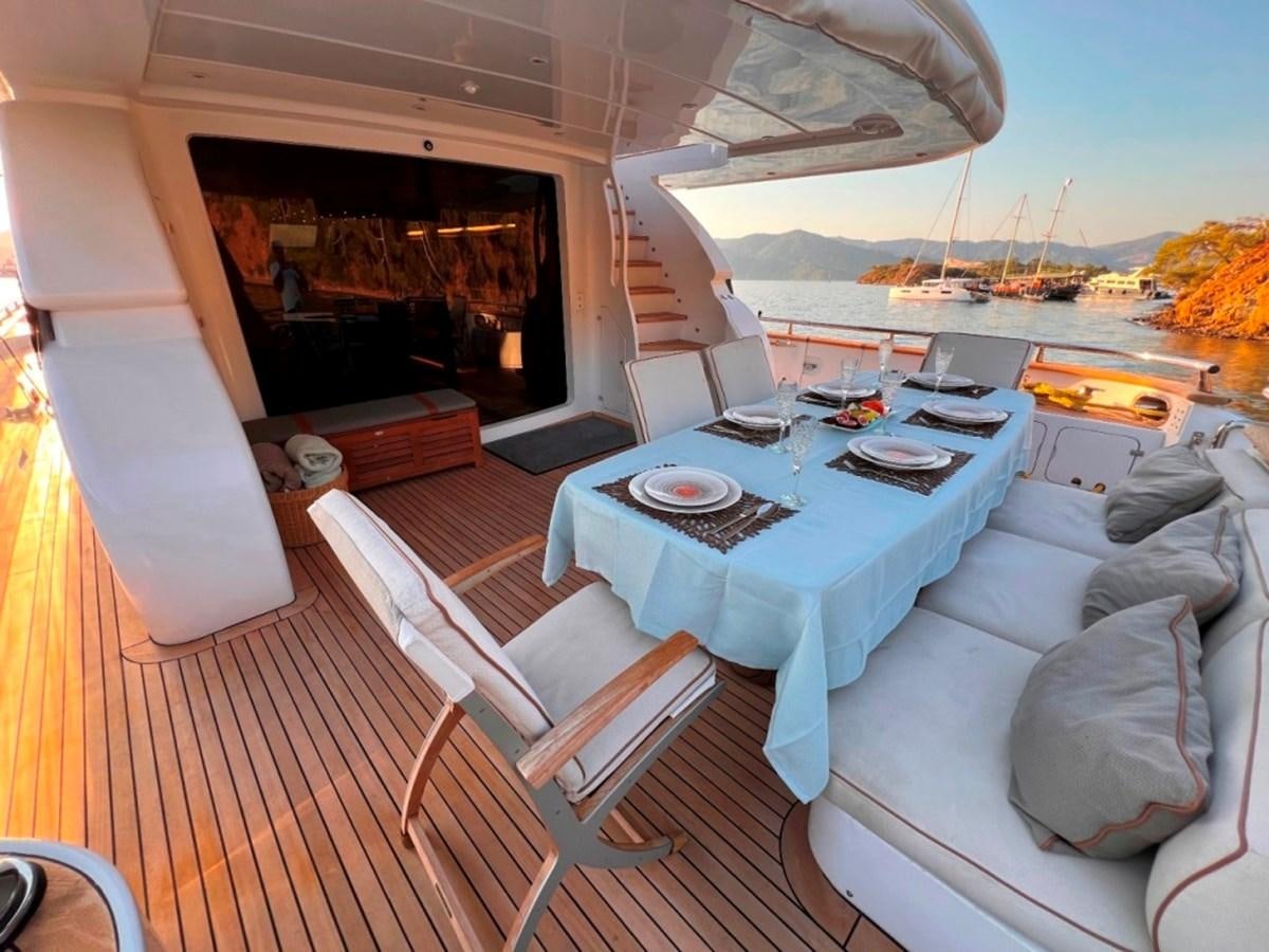 a table with chairs on it aboard MAIORA 26 Yacht for Sale