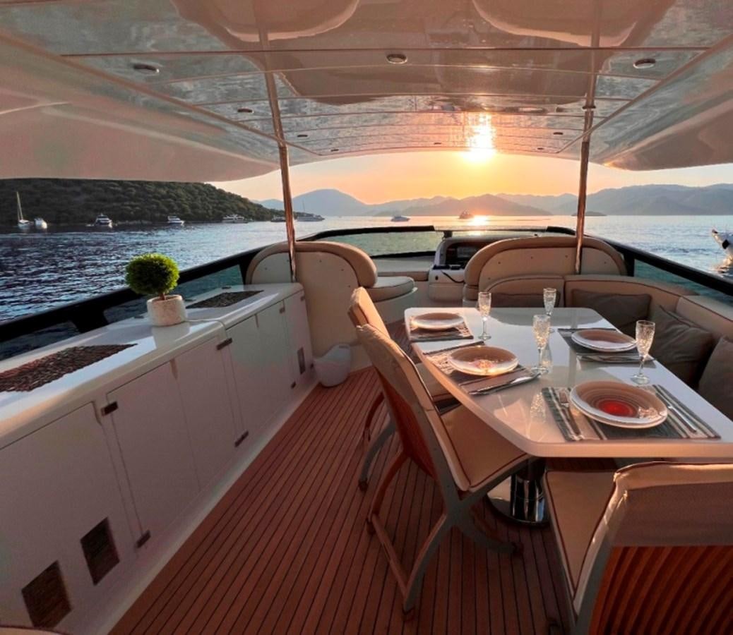 a table with plates and glasses on it aboard MAIORA 26 Yacht for Sale