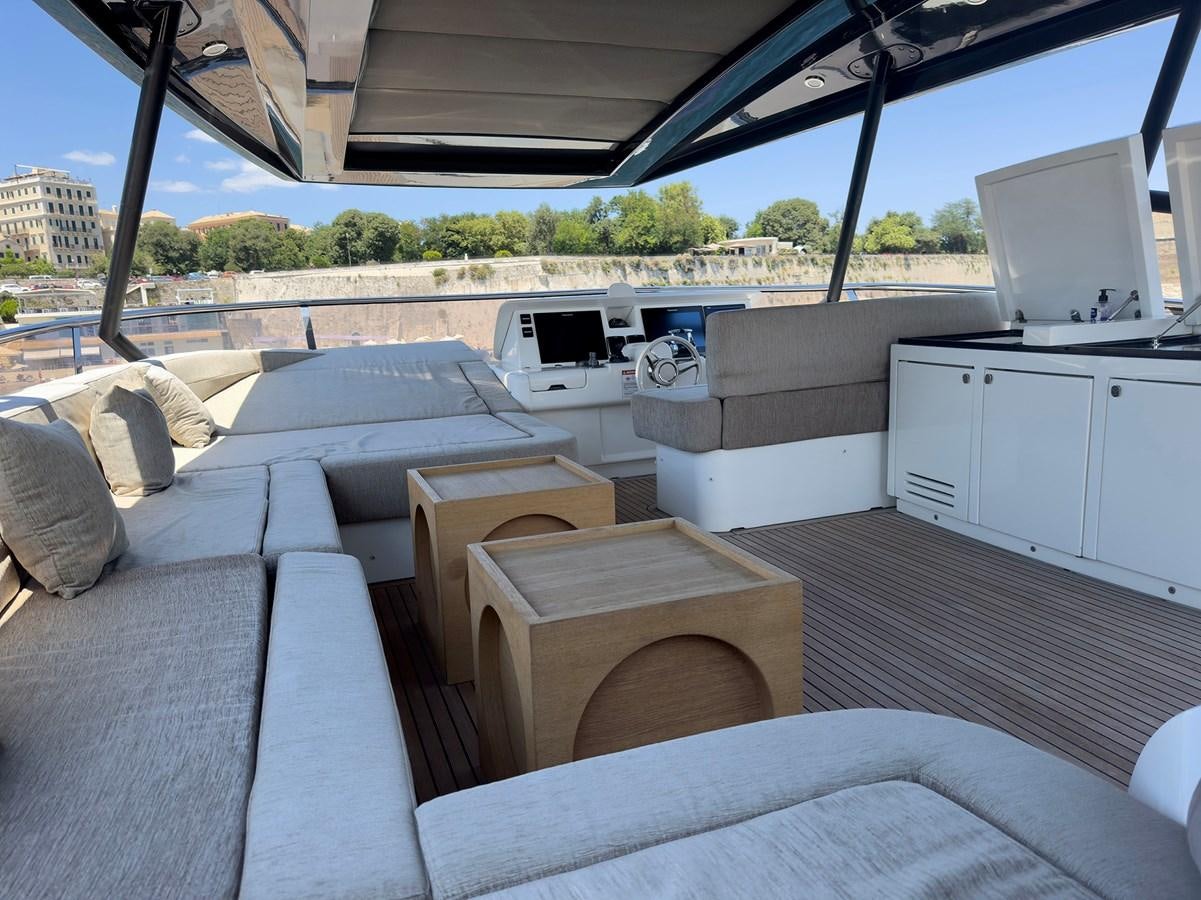 a room with a couch and a table and a television aboard TYCHE Yacht for Sale