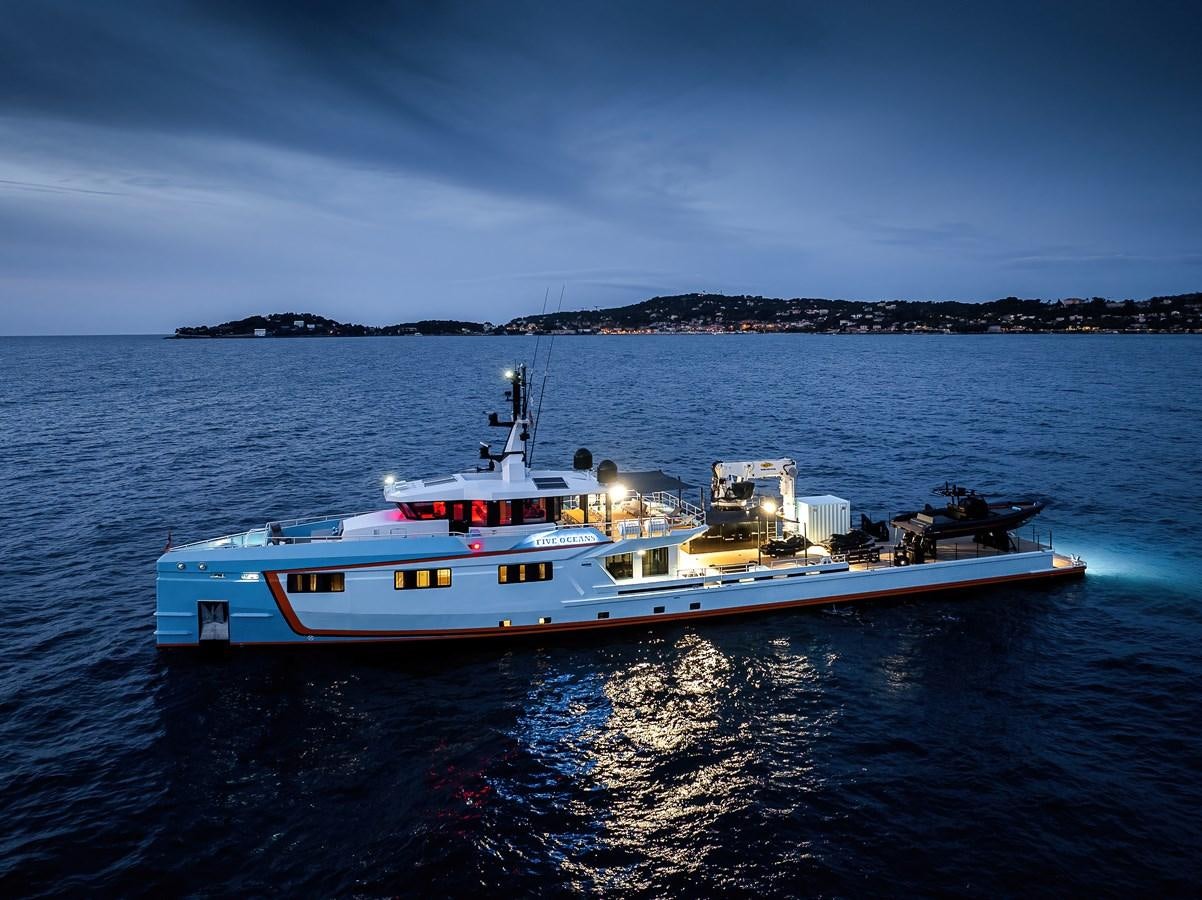 a boat in the water aboard FIVE OCEANS Yacht for Sale