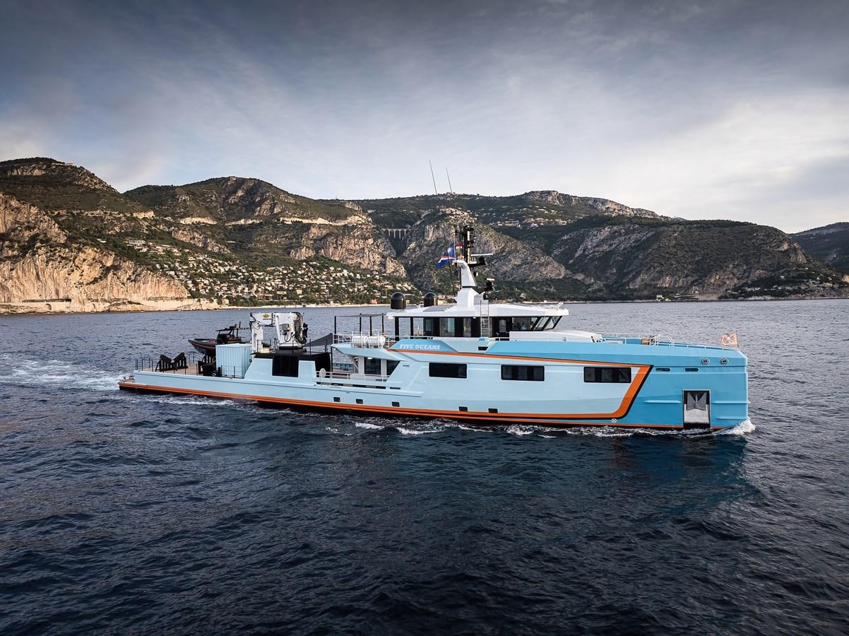 a boat in the water aboard FIVE OCEANS Yacht for Sale