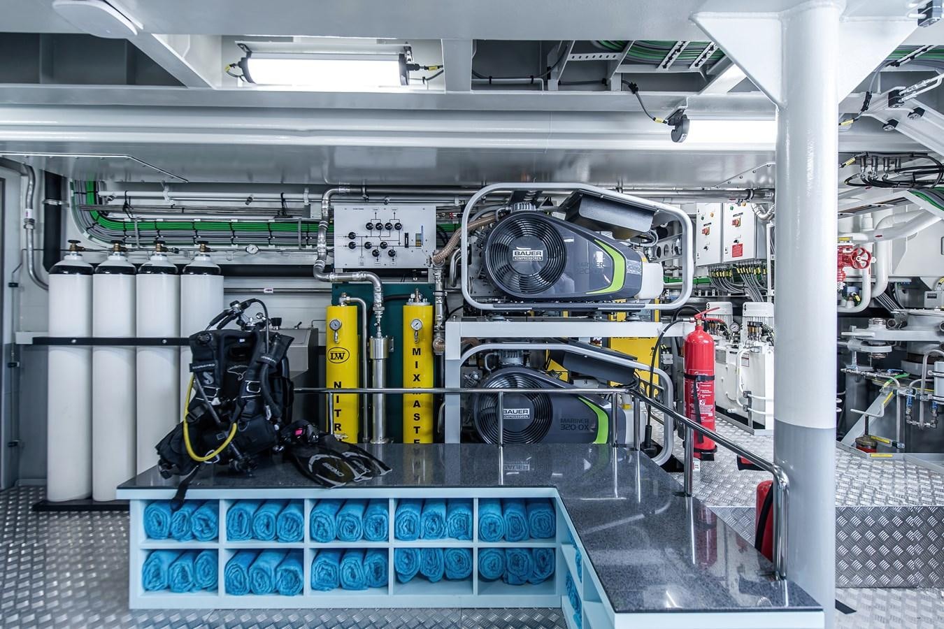 a machine inside a factory aboard FIVE OCEANS Yacht for Sale