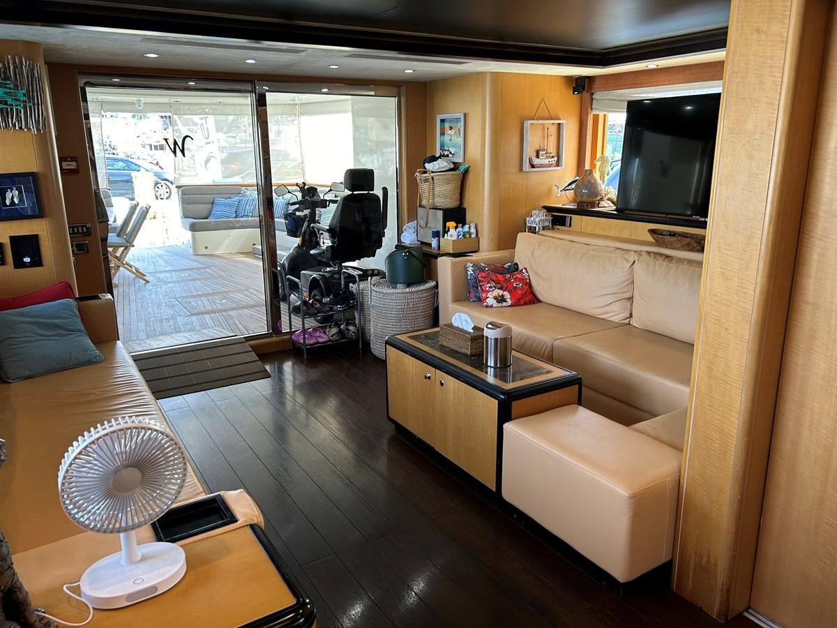 a living room with a bicycle aboard WHISPER Yacht for Sale
