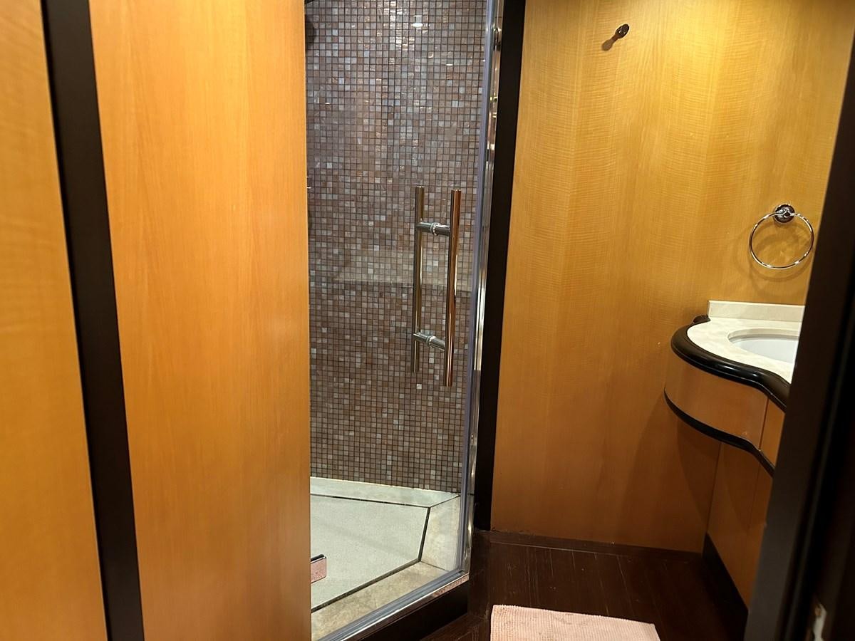a bathroom with a shower aboard WHISPER Yacht for Sale