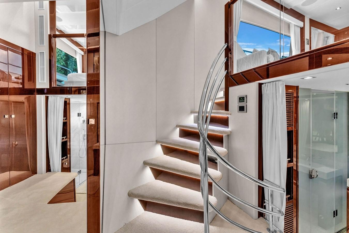 a staircase in a house aboard 2018 SUNSEEKER 95 YACHT Yacht for Sale