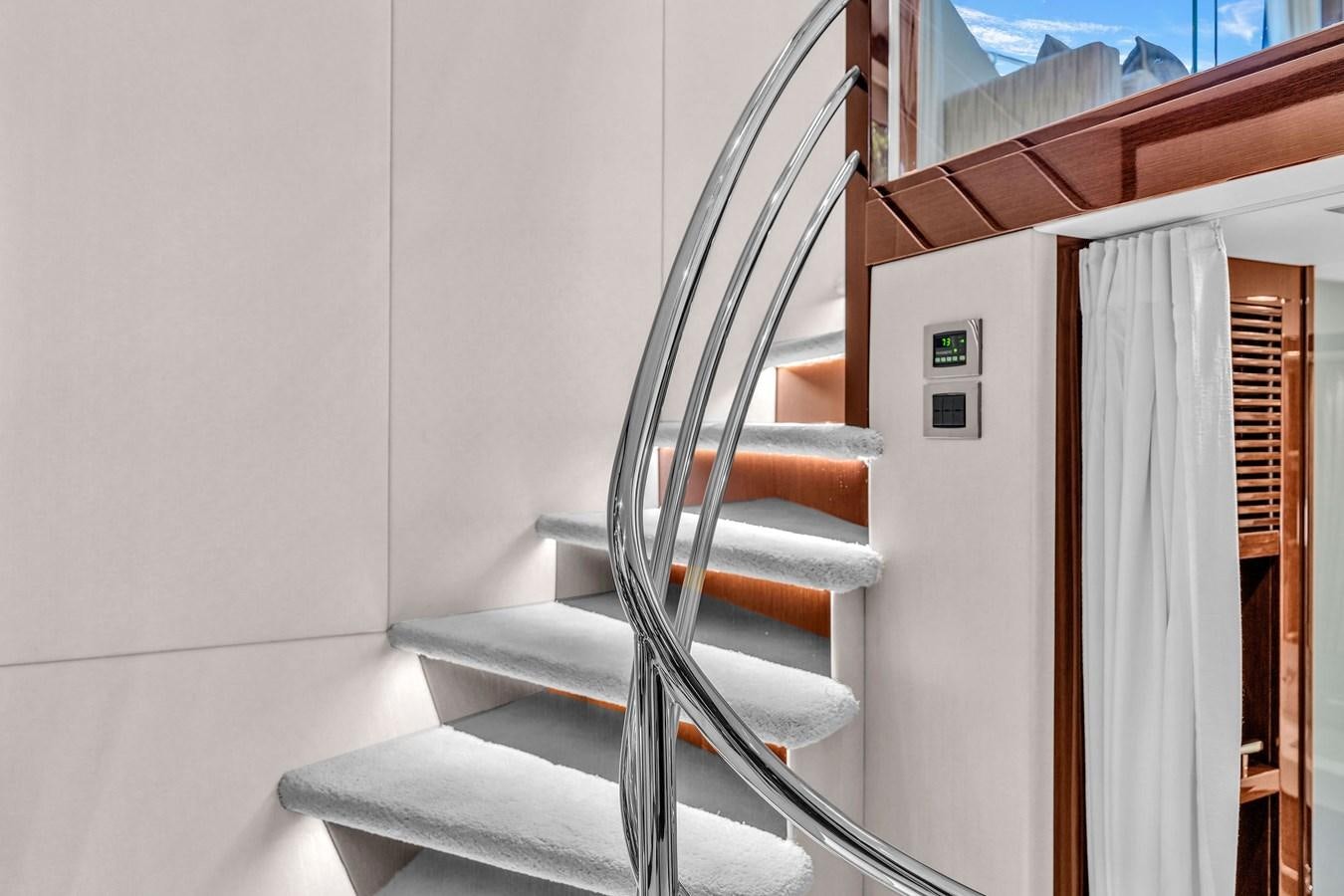 a white staircase with a railing aboard 2018 SUNSEEKER 95 YACHT Yacht for Sale