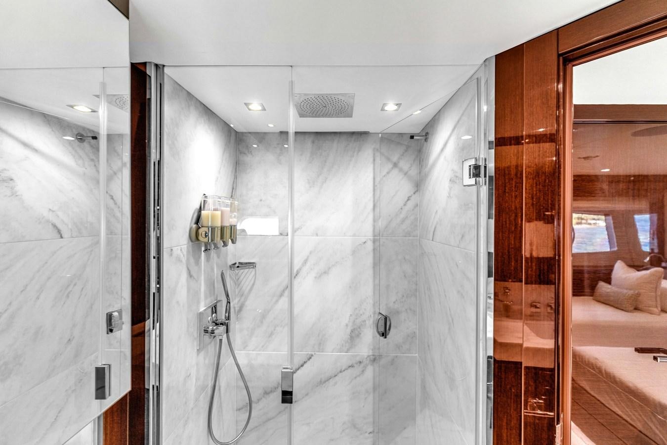 a shower unit in a room aboard 2018 SUNSEEKER 95 YACHT Yacht for Sale