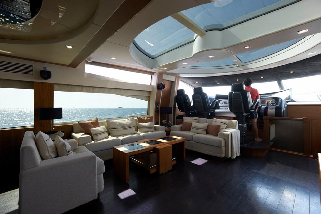 a room with a couch and a table aboard SUNSEEKER PREDATOR 92 Yacht for Sale