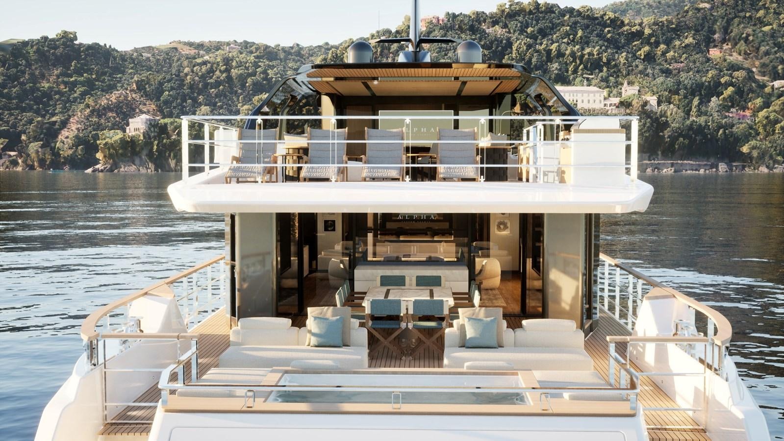 a boat on the water aboard 2024 ALPHA CUSTOM YACHT SQUALO 100 Yacht for Sale