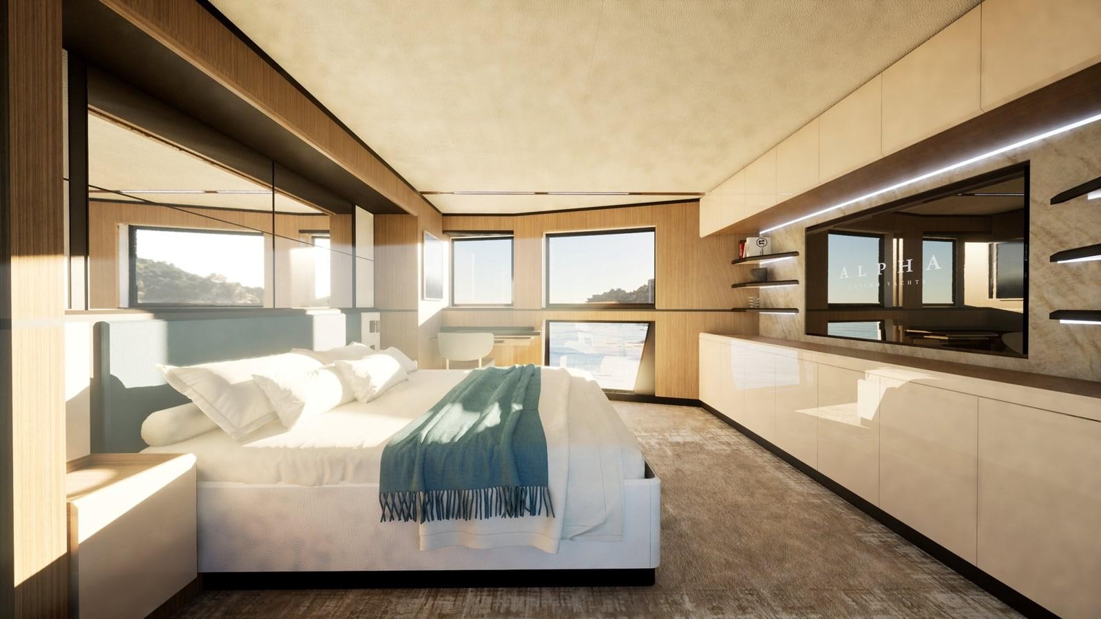 a room with a bed and a couch aboard 2024 ALPHA CUSTOM YACHT SQUALO 100 Yacht for Sale