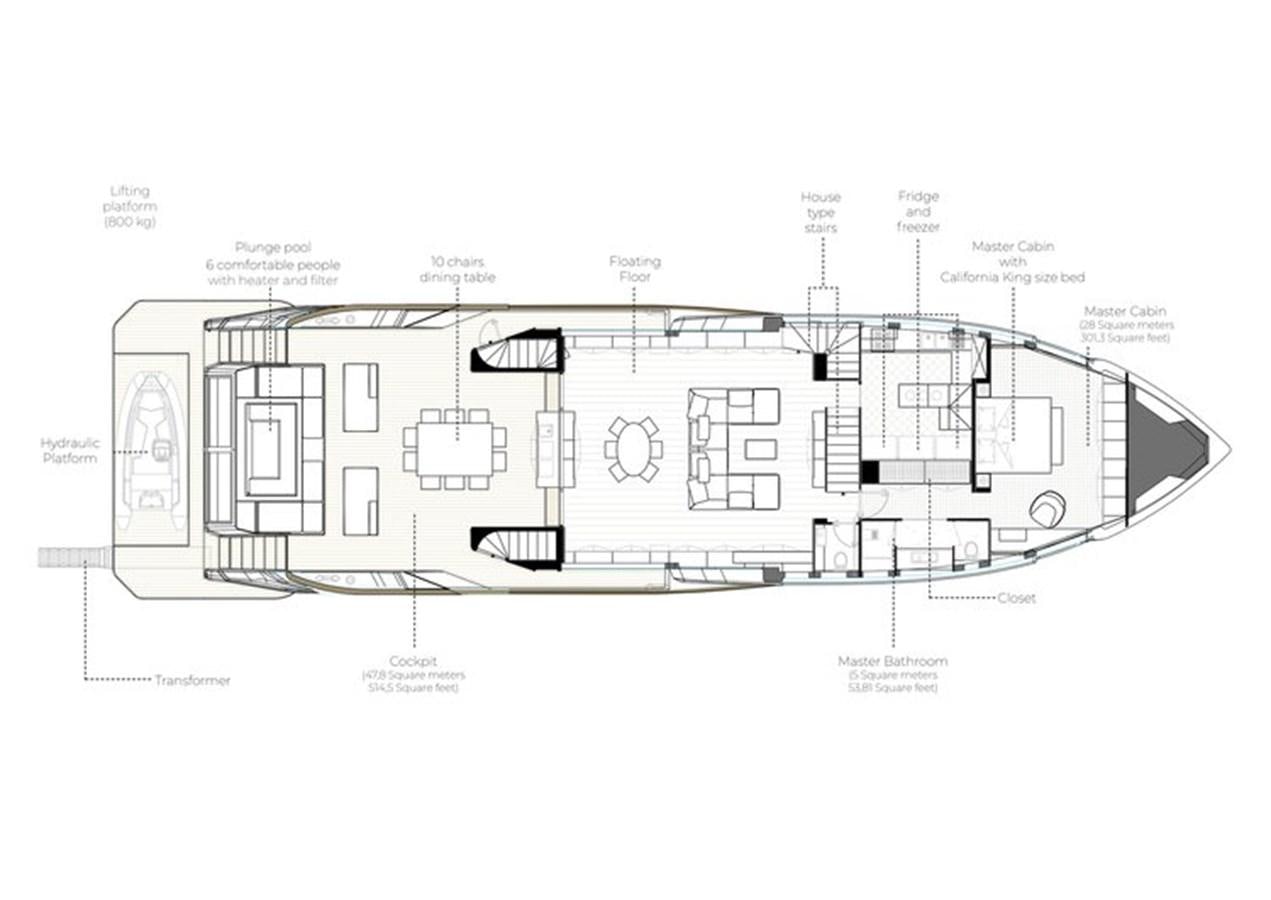 diagram, engineering drawing aboard 2024 ALPHA CUSTOM YACHT SQUALO 100 Yacht for Sale