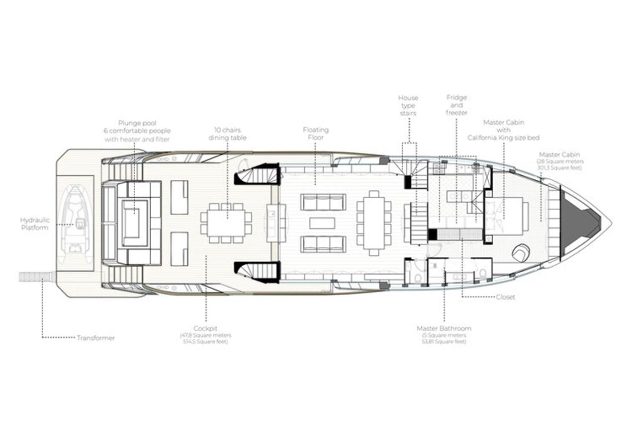 diagram, engineering drawing aboard 2024 ALPHA CUSTOM YACHT SQUALO 100 Yacht for Sale