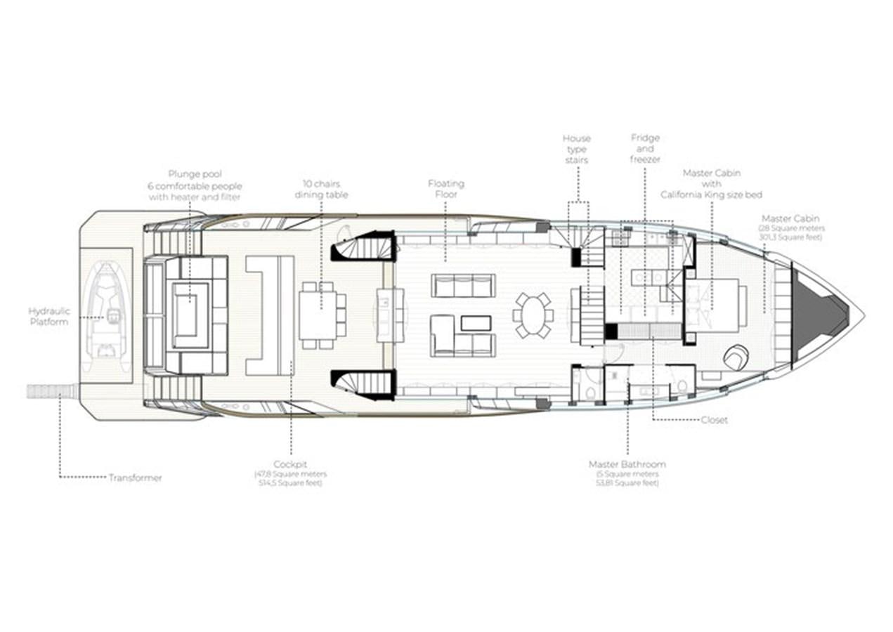 diagram, engineering drawing aboard 2024 ALPHA CUSTOM YACHT SQUALO 100 Yacht for Sale