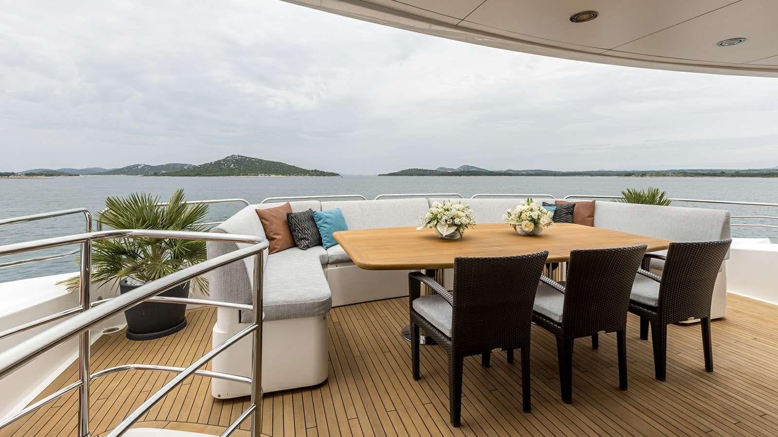 a table and chairs on a balcony aboard KATARIINA I Yacht for Sale