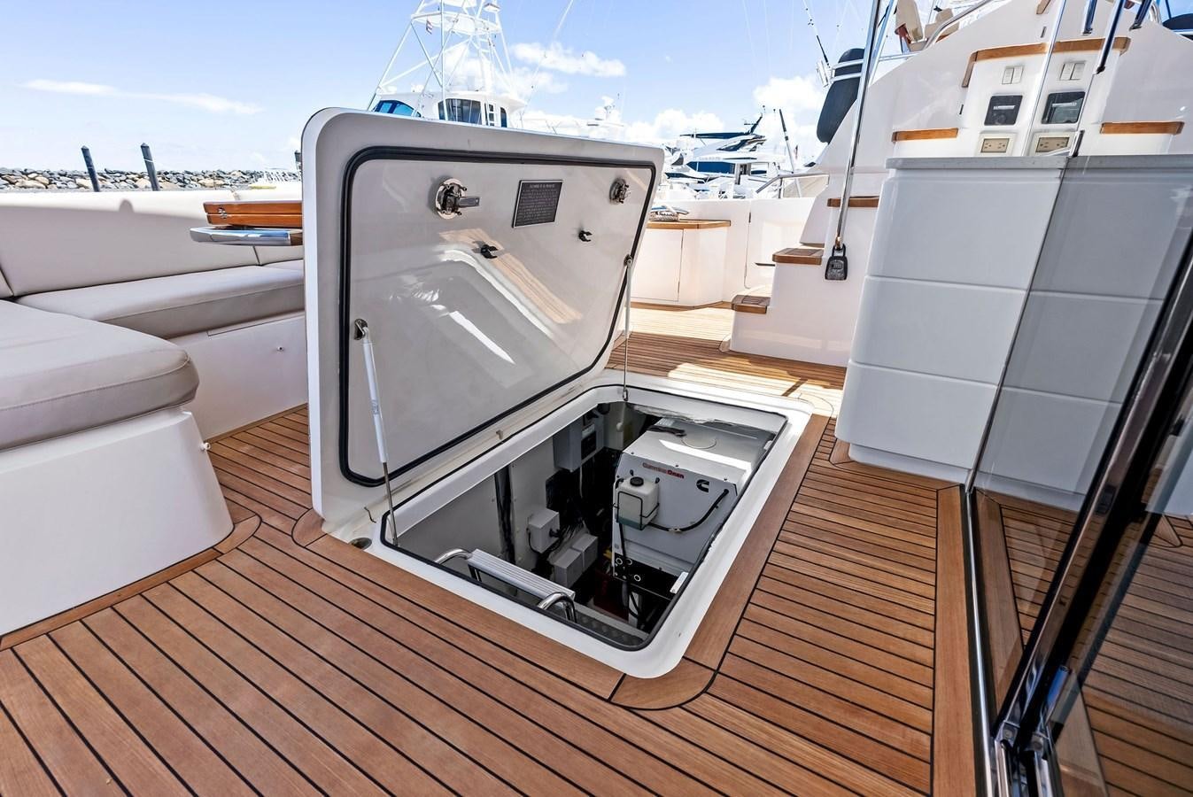 a boat on a deck aboard SOLIANA Yacht for Sale