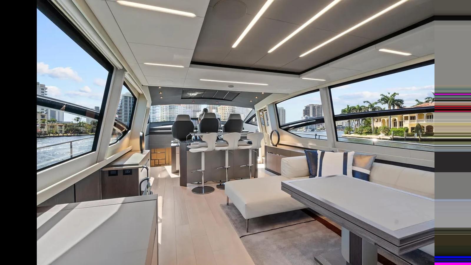 inside of a car aboard 2023 80' PERSHING 8X Yacht for Sale