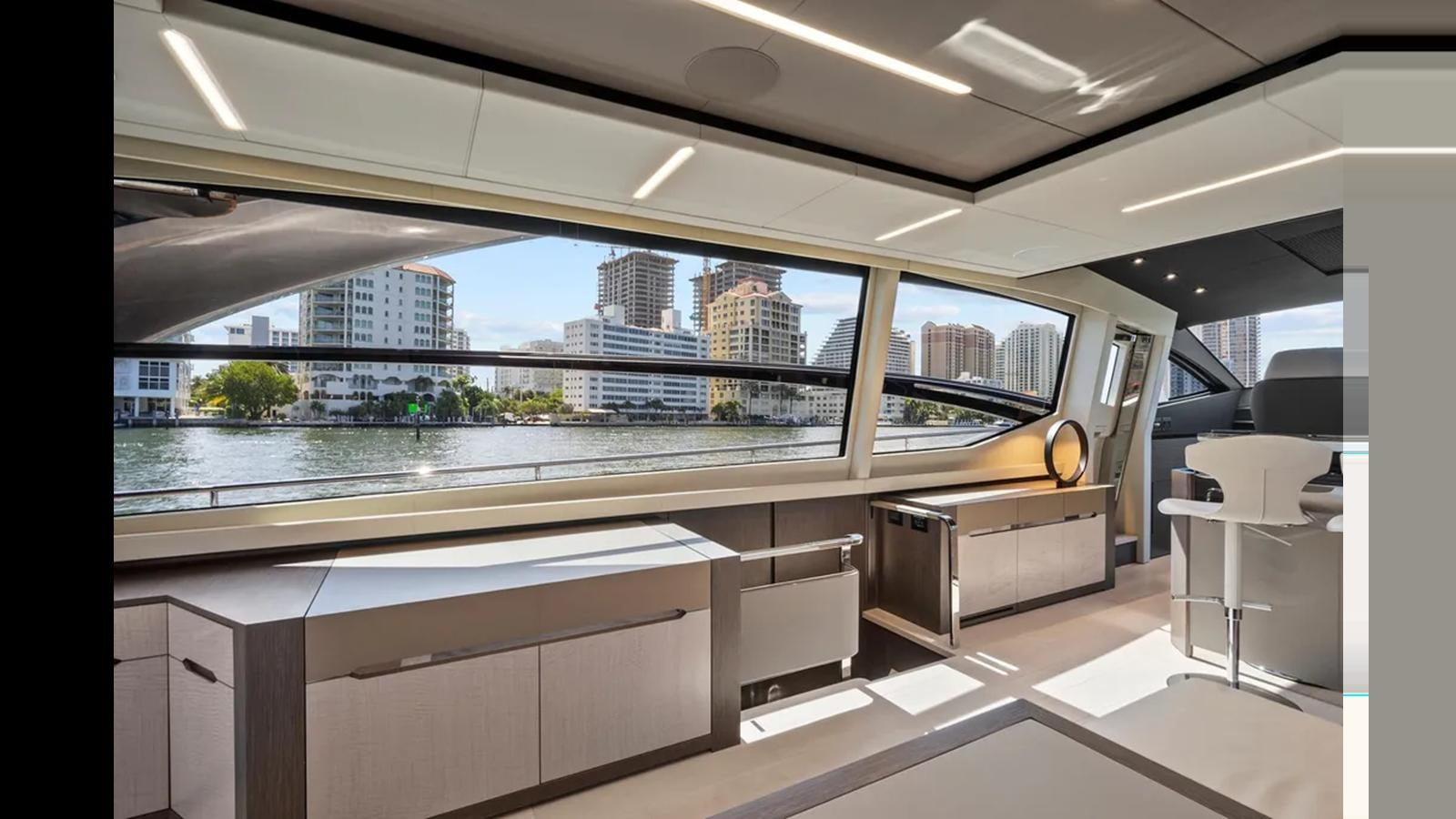 inside of a car aboard 2023 80' PERSHING 8X Yacht for Sale
