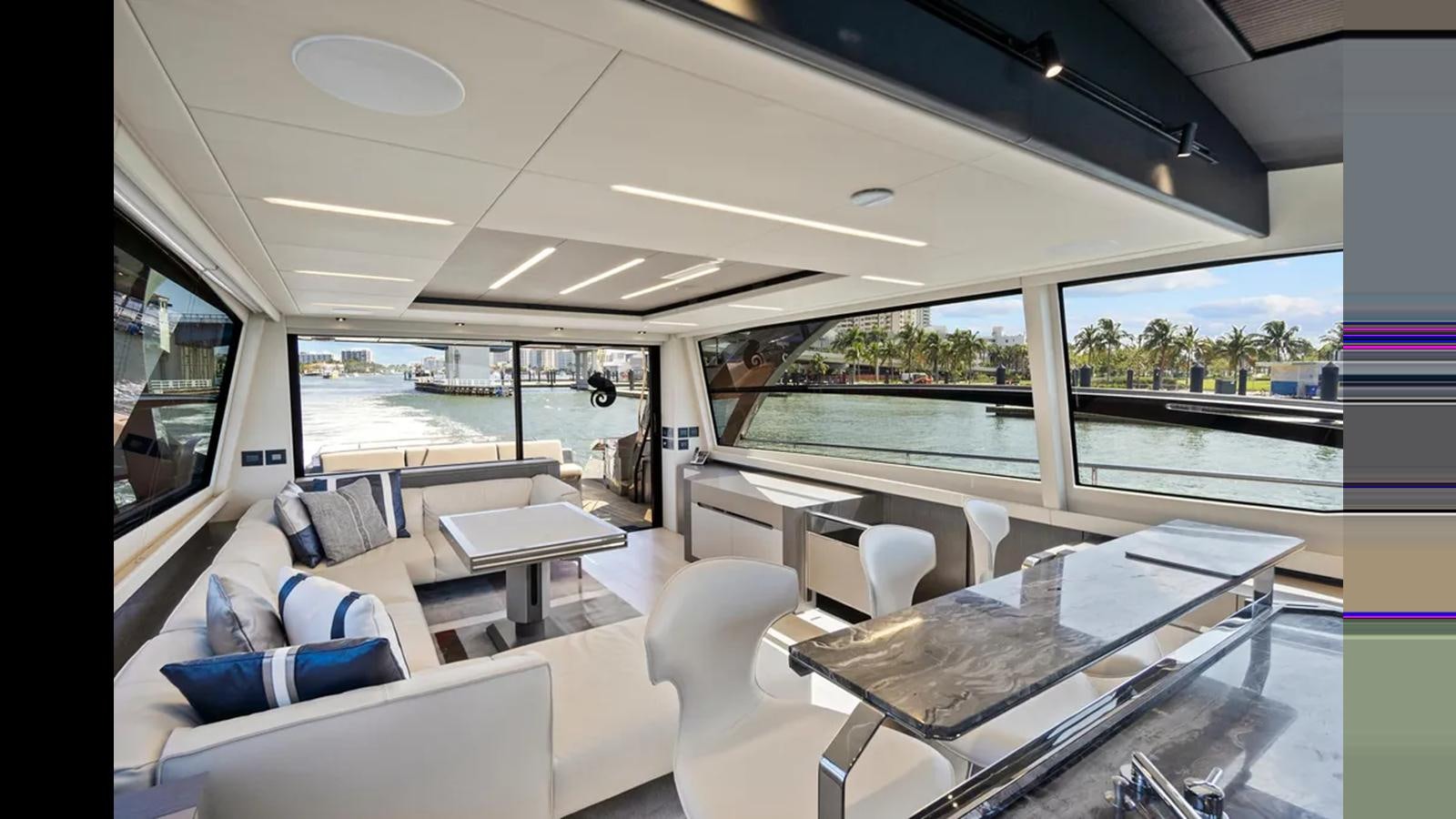 inside of a car aboard 2023 80' PERSHING 8X Yacht for Sale