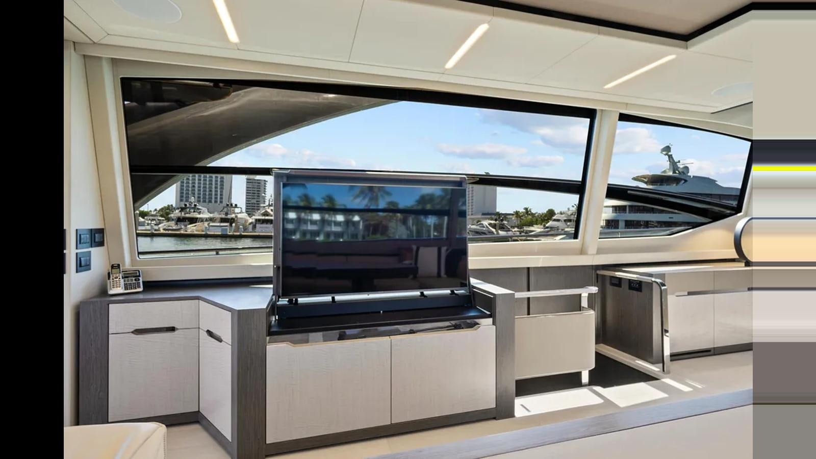 a large glass window aboard 2023 80' PERSHING 8X Yacht for Sale