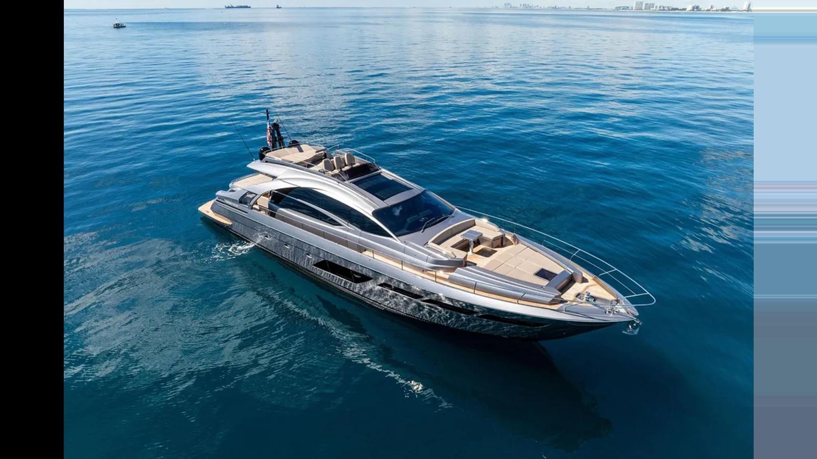 a white boat on the water aboard 2023 80' PERSHING 8X Yacht for Sale