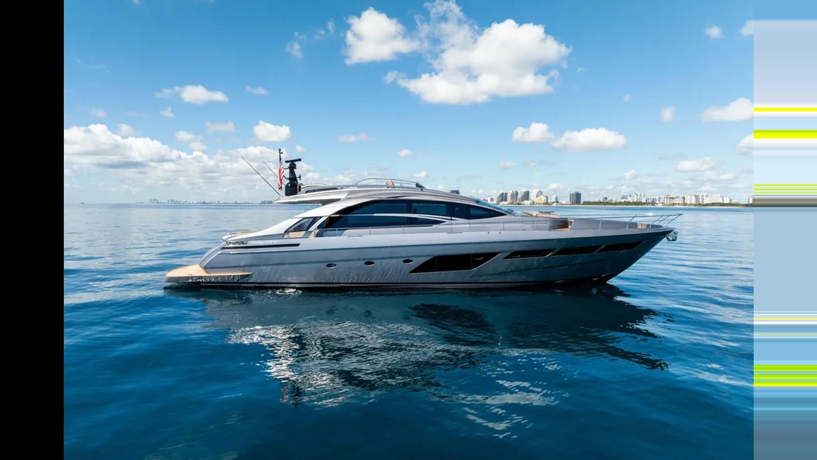 a white yacht on the water aboard 2023 80' PERSHING 8X Yacht for Sale