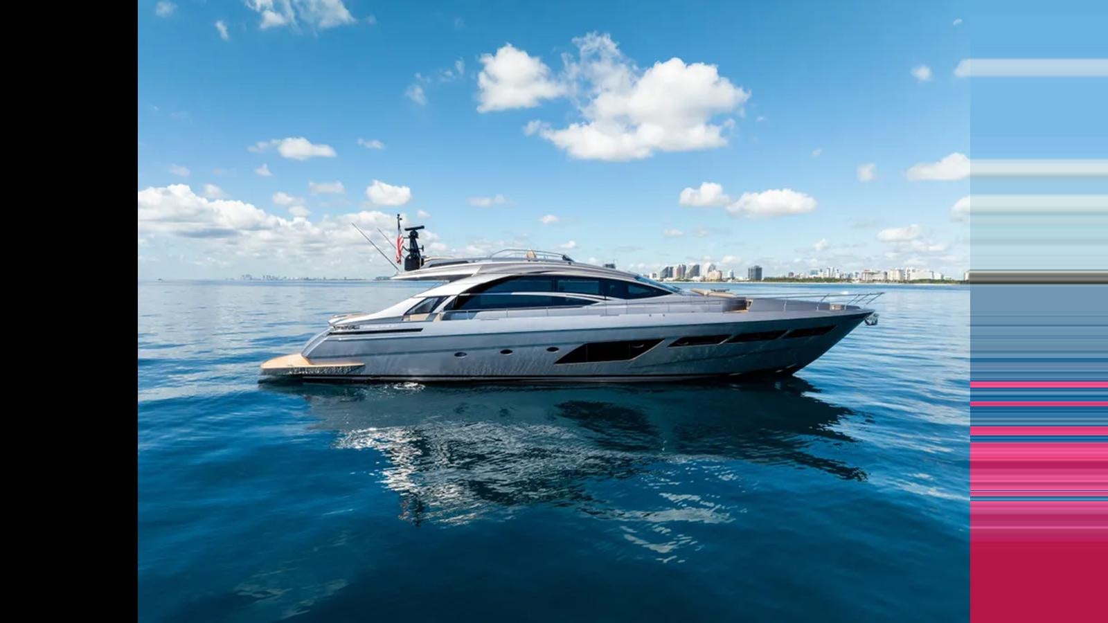 a white boat on water aboard 2023 80' PERSHING 8X Yacht for Sale