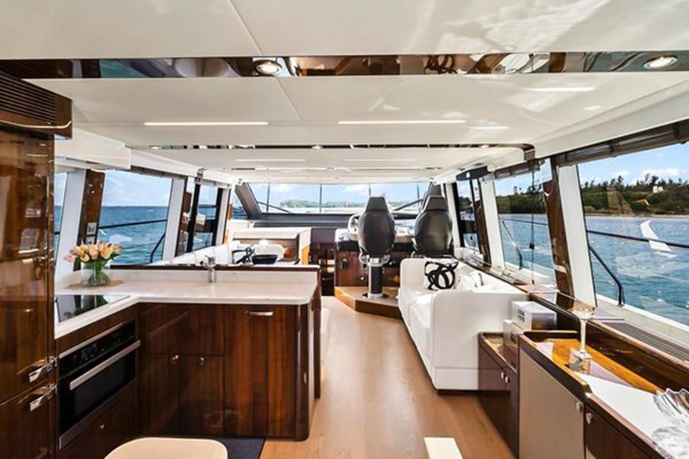 a room with a large window and a desk with a chair aboard 2021 FAIRLINE SQUADRON 68 Yacht for Sale