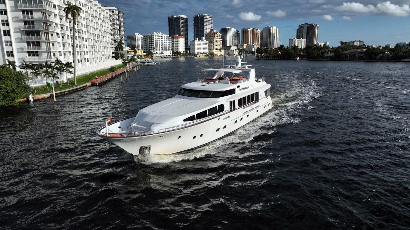 a white yacht on the water aboard WATERFORD Yacht for Sale