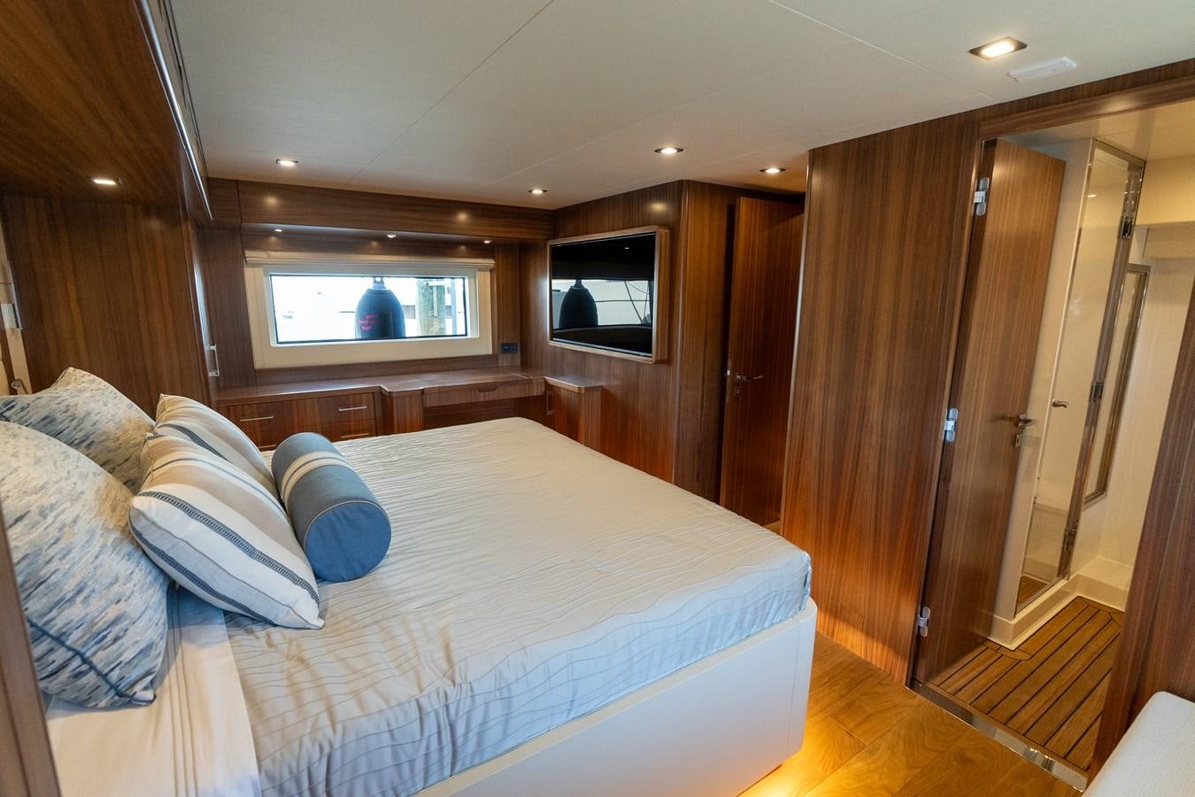 a bed in a cabin aboard NEW 2023 SIRENA 68 Yacht for Sale