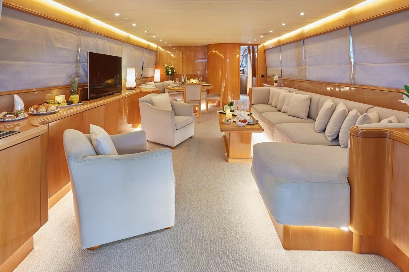 a living room with a large window aboard LEOPARD 26 FLY Yacht for Sale