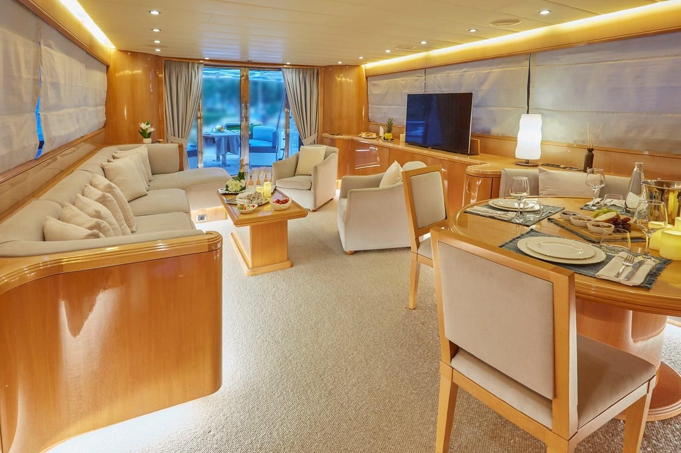 a room with a bed and a desk aboard LEOPARD 26 FLY Yacht for Sale
