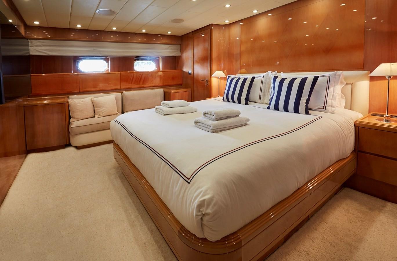 a bed in a room aboard LEOPARD 26 FLY Yacht for Sale