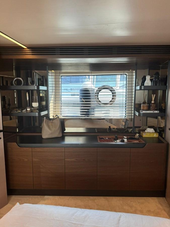 a kitchen with a large window aboard KING LIAM Yacht for Sale
