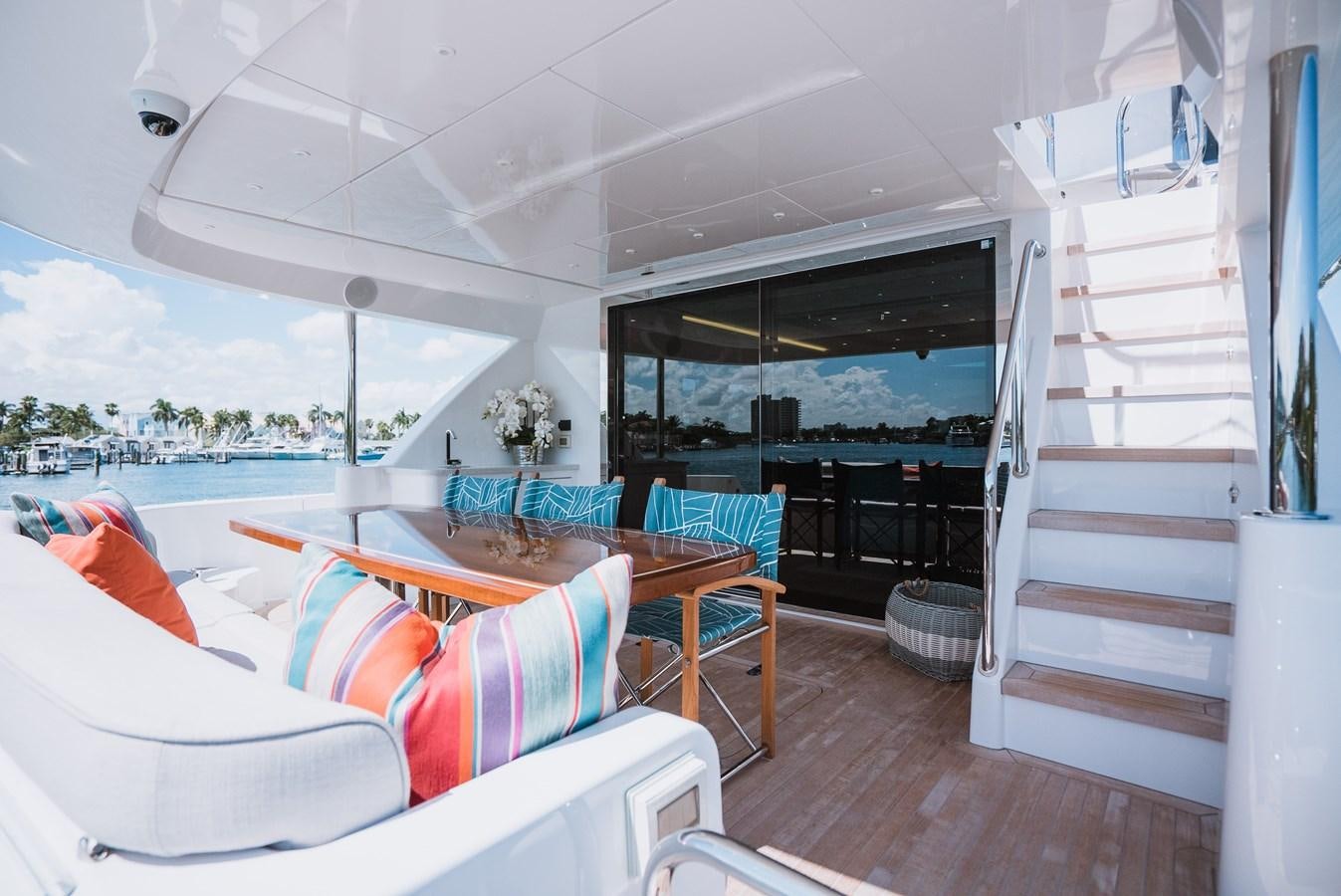 a room with a large window and a view of the water aboard LATITUDES Yacht for Sale