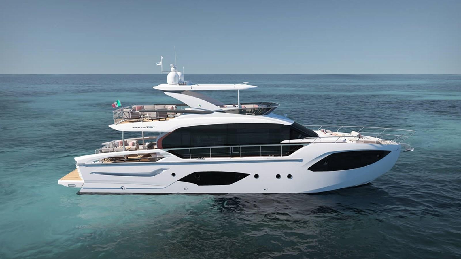 a white yacht in the ocean aboard 2026 ABSOLUTE 70 FLY Yacht for Sale