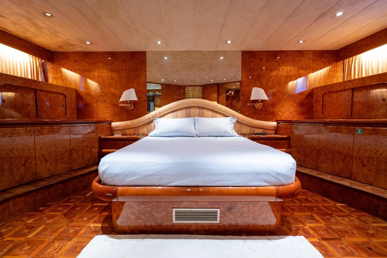 a bed in a log cabin aboard ADMIRAL 27 M Yacht for Sale