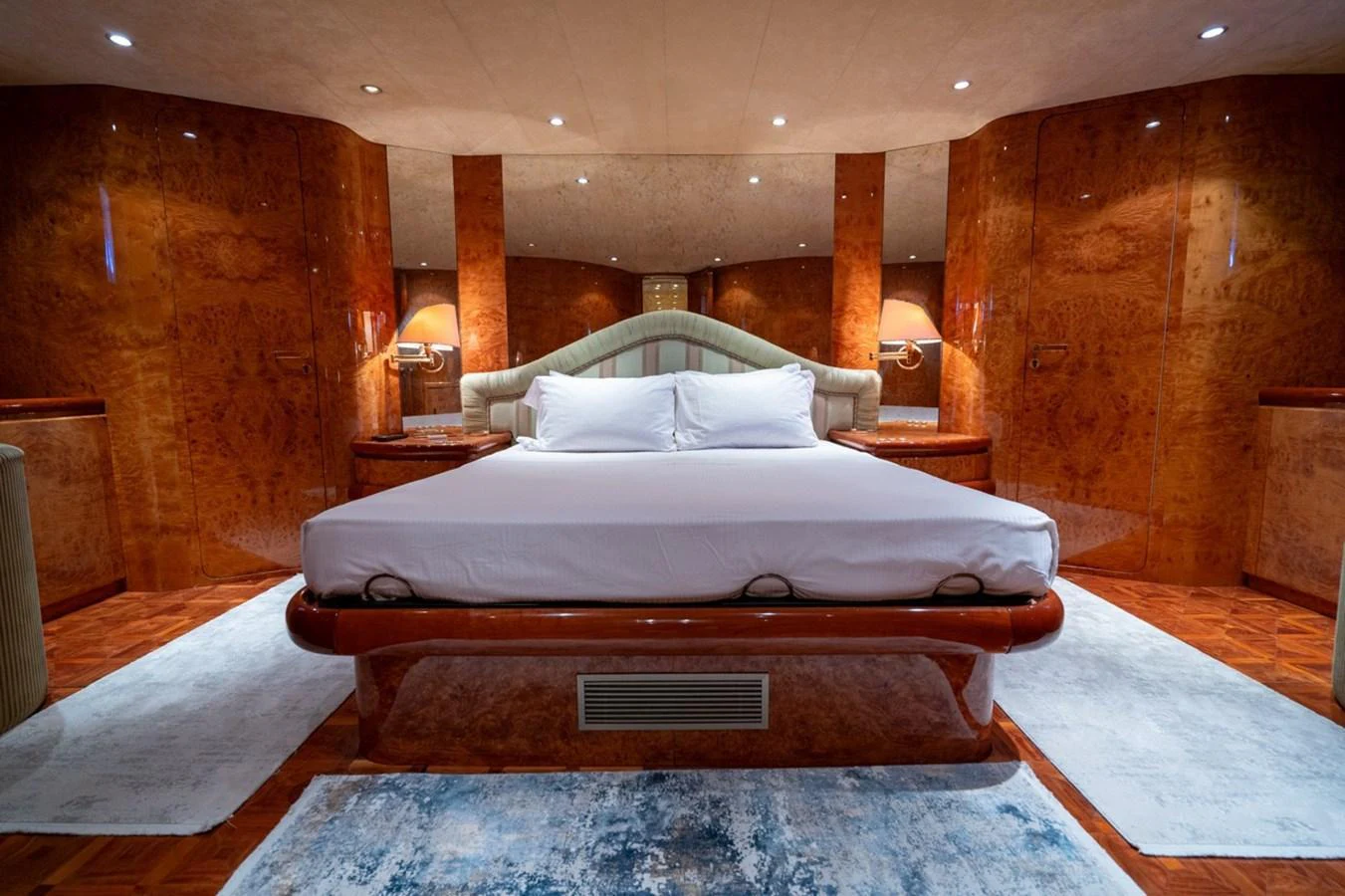 a bed in a room aboard ADMIRAL 27 M Yacht for Sale