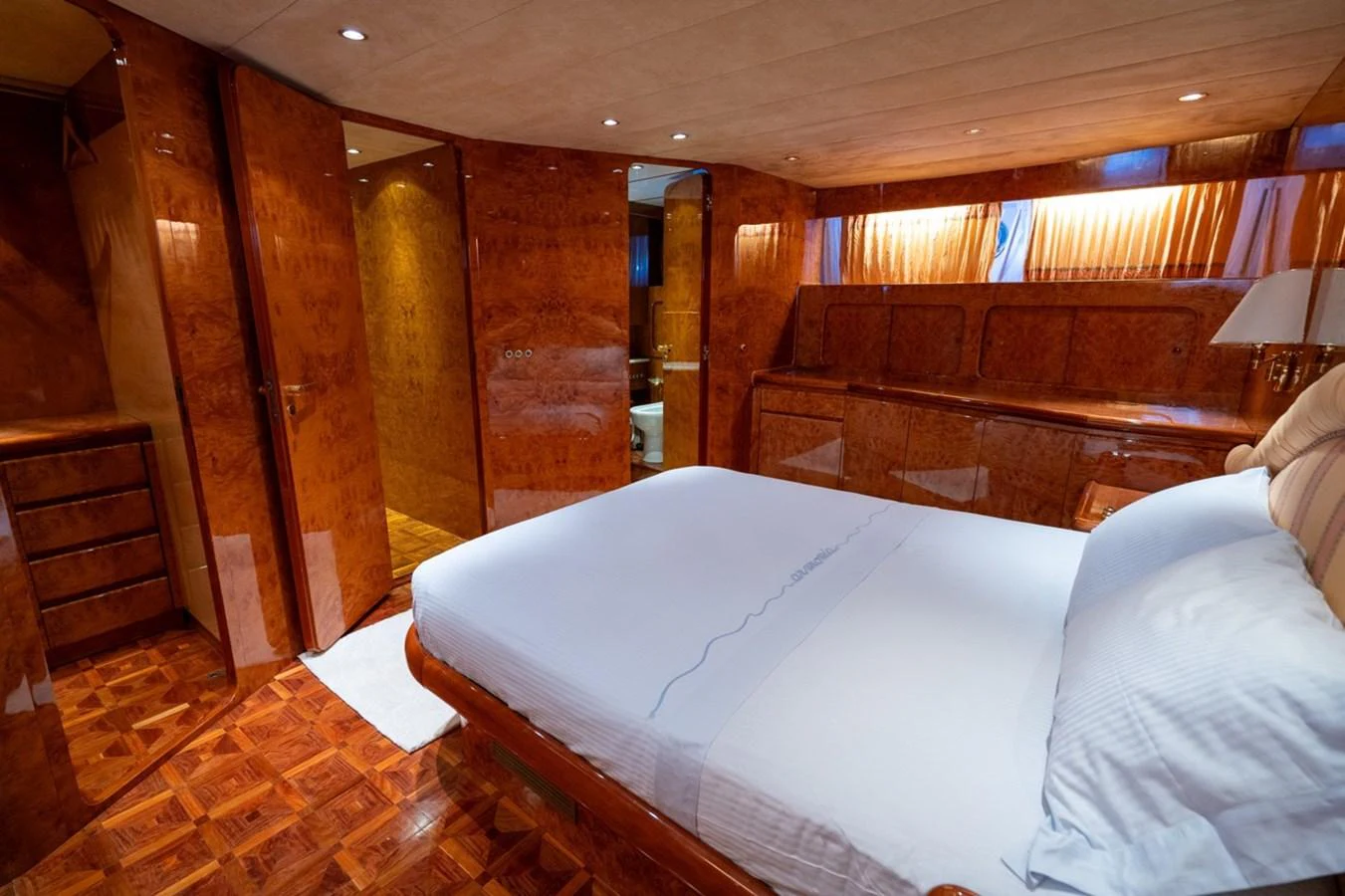 a bed in a cabin aboard ADMIRAL 27 M Yacht for Sale