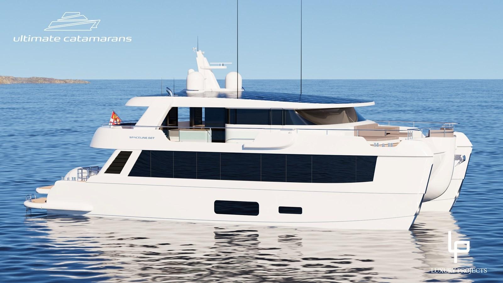 a white yacht in the water aboard SPACELINE 88 Yacht for Sale