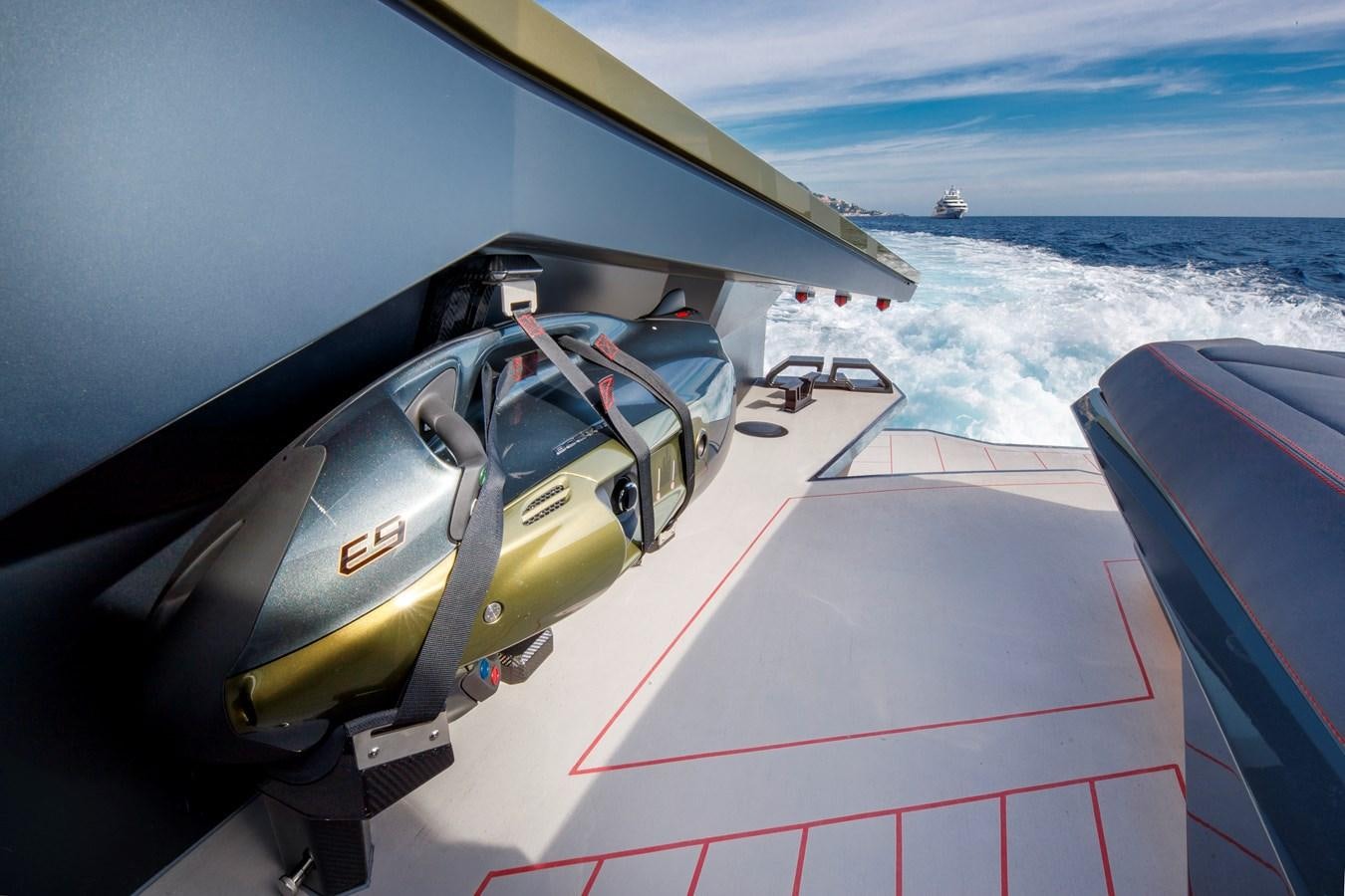 a helicopter on the water aboard FAST ONE Yacht for Sale