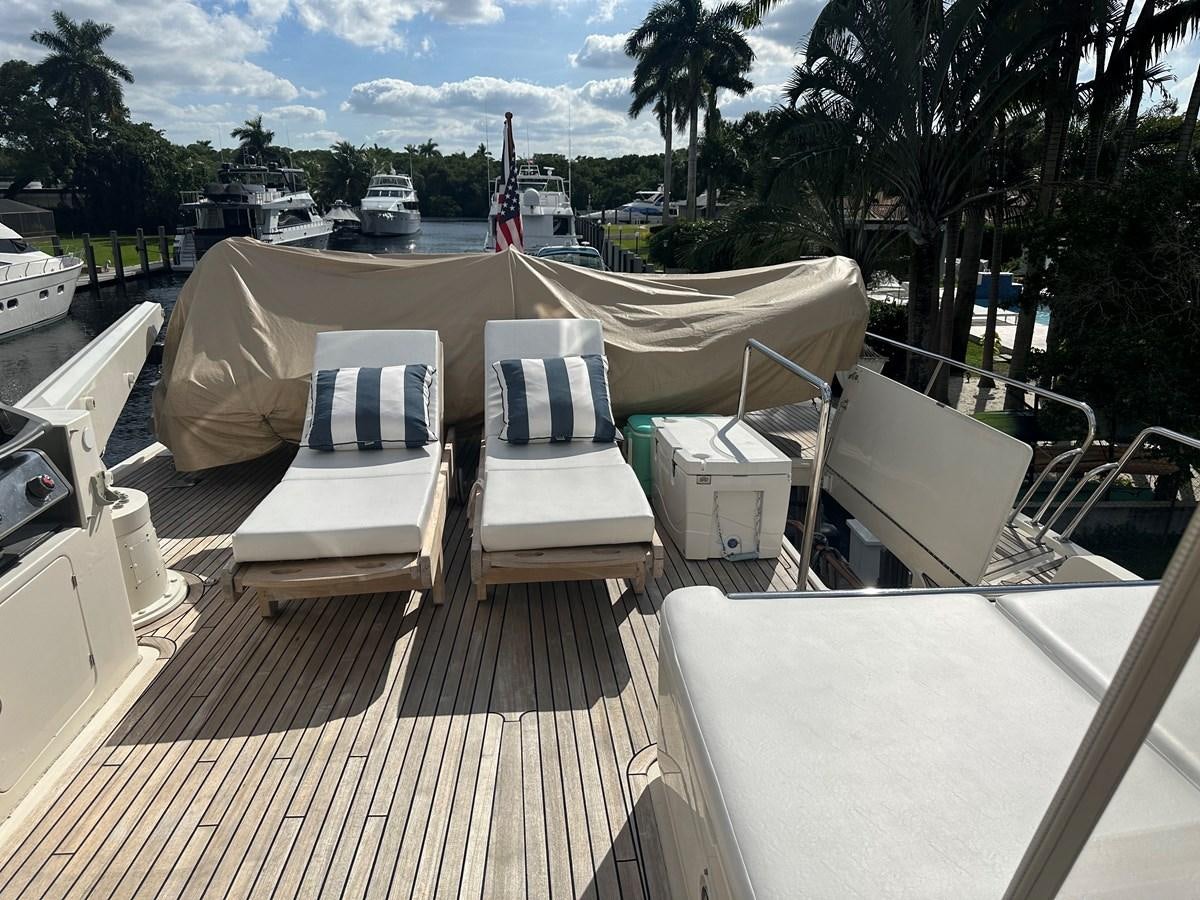 a deck with chairs and a flag on it aboard BANDOL Yacht for Sale