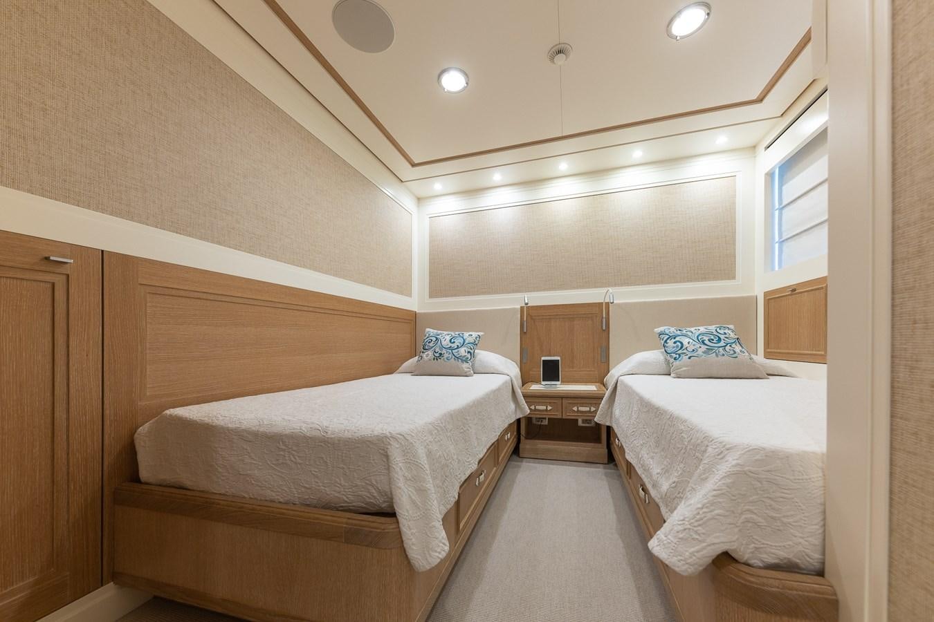 a room with two beds aboard MY WAY Yacht for Sale