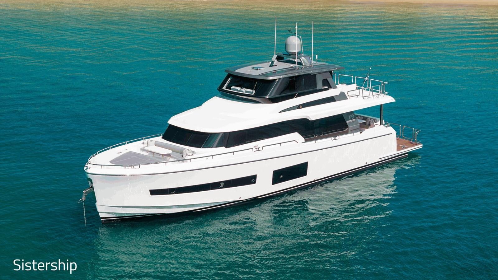 a white boat in the water aboard HORIZON V68 Yacht for Sale